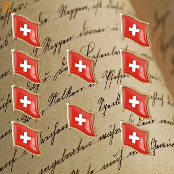 

10PCS Switzerland Souvenir Gold-Plated Flag Brooch Lapel Suit / Tie Butterfly Buckle Travel Badge Pin Jewelry Gift