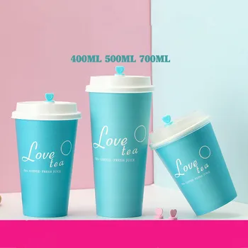 

500pcs Creative party birthday wedding favor blue paper cups thick drink coffee tea takeaway packaging cups with lid wholesale