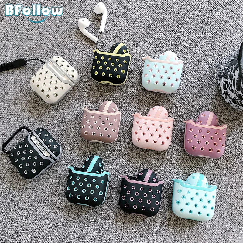 

BFOLLOW Luxury Dots Silicone Case For Apple AirPods 1 2 Honeycomb Soft TPU Protective Cover Shockproof With Keychain