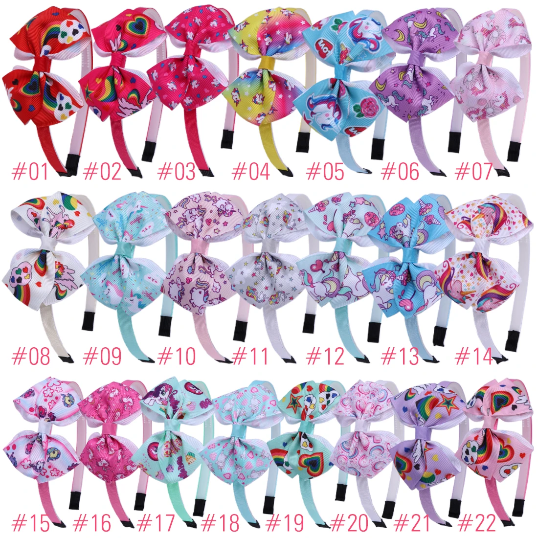 XIMA 22colors 3.5inch Unicorn Pattern Bows Headbands for Girls Gift Party Hairbands Unicorn Supplies Head Band Hair Accessories