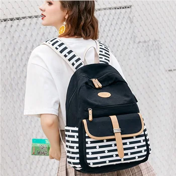 

Women's backpack backpack outdoor travel backpack new student stripe schoolbag multi-functional computer bag