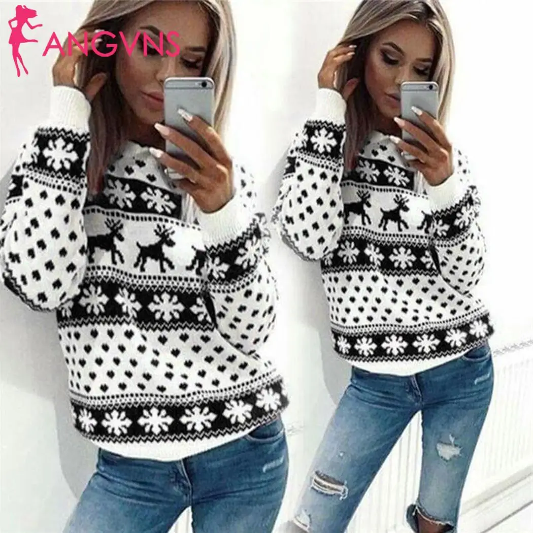 

Women Casual Sweatshirt Long Sleeve O-Neck Tops Christmas Red, Black Printed None Pullover Autumn, Winter