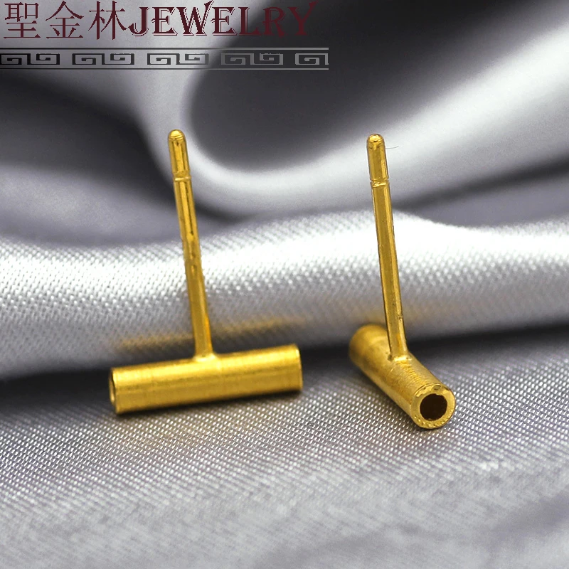 Настоящие 24K желтые золотые Симпатичные серьги-гвоздики в форме стержня для женщин