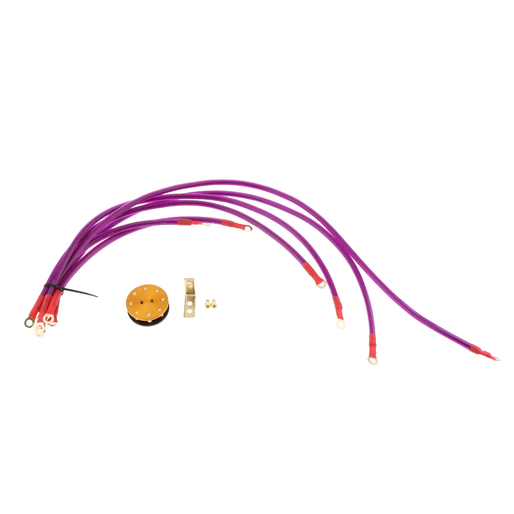 Purple 6-Point Car Earth/Grounding Cable System Wire Kit Racing Grounding Cable Wire with Screw Bracket Kit