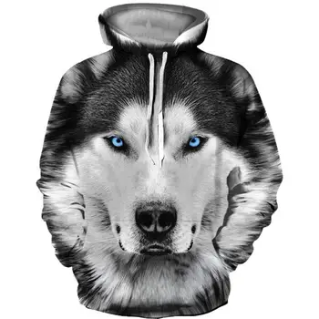 

2020 New Cross Border Sweater White Wolf Head 3d Digital Printing Hoodie Adult Children's Wear