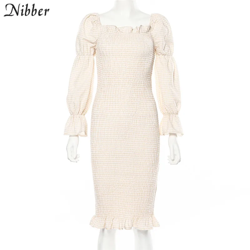 Nibber осень зима Harajuku вечерние платья женские 2019club элегантные с открытыми плечами облегающие платья средней длины тонкое клетчатое платье mujer