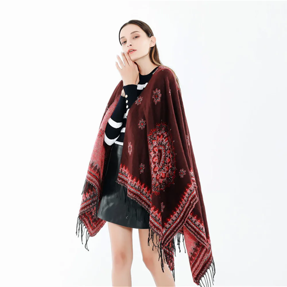 

European and American style hot new style autumn winter winters geometric printing winter fringed shawl