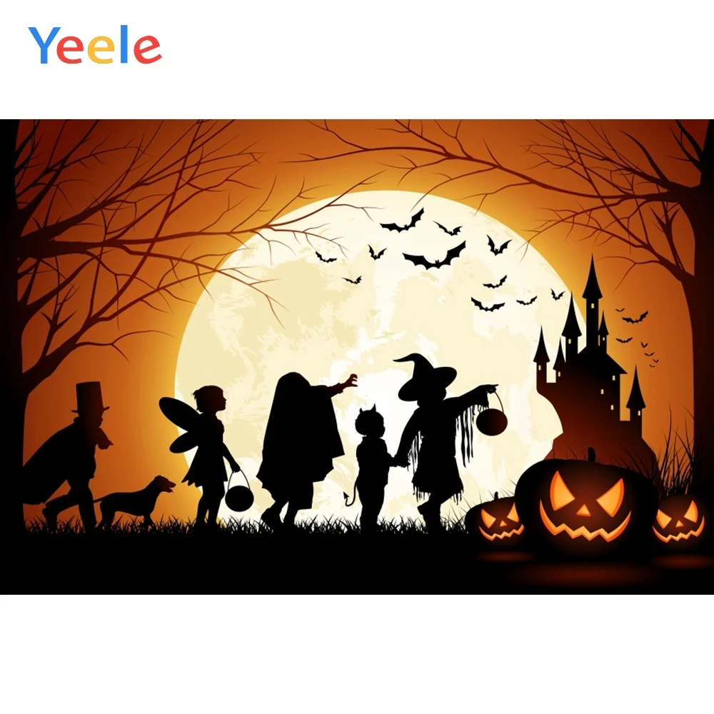 

Yeele Halloween Witch Moon Trees Pumpkin Lamp Castle Photography Backgrounds Customized Photographic Backdrops for Photo Studio