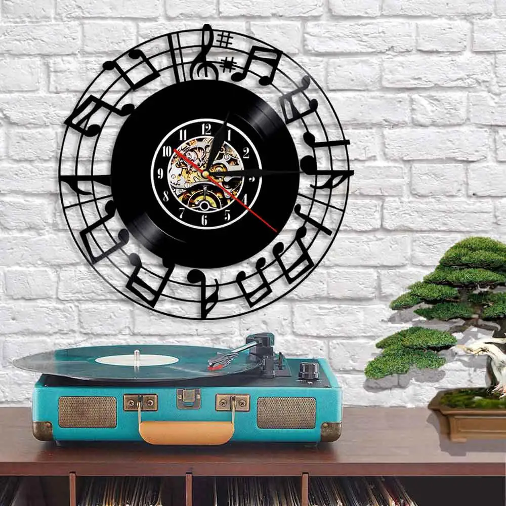 Музыкальные ноты Clef музыкальная студия домашний Декор Спальня интерьерные настенные часы музыкальные значки и символы рок-н-ролл Виниловая пластинка настенные часы