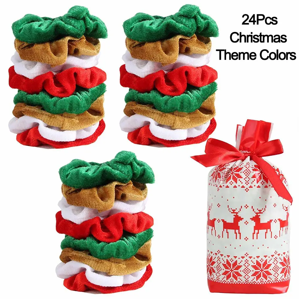 24Pcs Christmas 6/12 шт. бархатные резинки для волос, эластичные резинки для волос, женские резинки для волос, веревки, конский хвост, держатель, аксессуары для волос для девочек - Цвет: 24Pcs Christmas