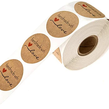 

500pcs/roll "Handmade with love" Seal Sticker Round Kraft Paper Stickers Gift Package Decorative Sticker Baking Adhesive Label