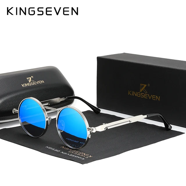KINGSEVEN High Quality Gothic Steampunk Sunglasses Polarized Men Women Brand Designer Vintage Round Metal Frame Sun Glasses 4