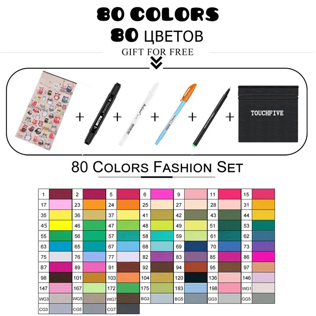 80 color fashion TouchFIVE опционально цвет соответствия искусство маркеры Кисть ручка эскиз на спиртовой основе маркеры двойная головка манга ручки для рисования товары для рукоделия - Цвет: 80 color fashion