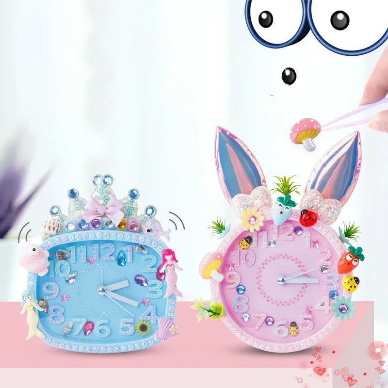 

Creative Lovely Children's Handmade Diy Alarm Clock Clock Making Homemade Clock Creative Material Bag Childen DIY Gift Toy