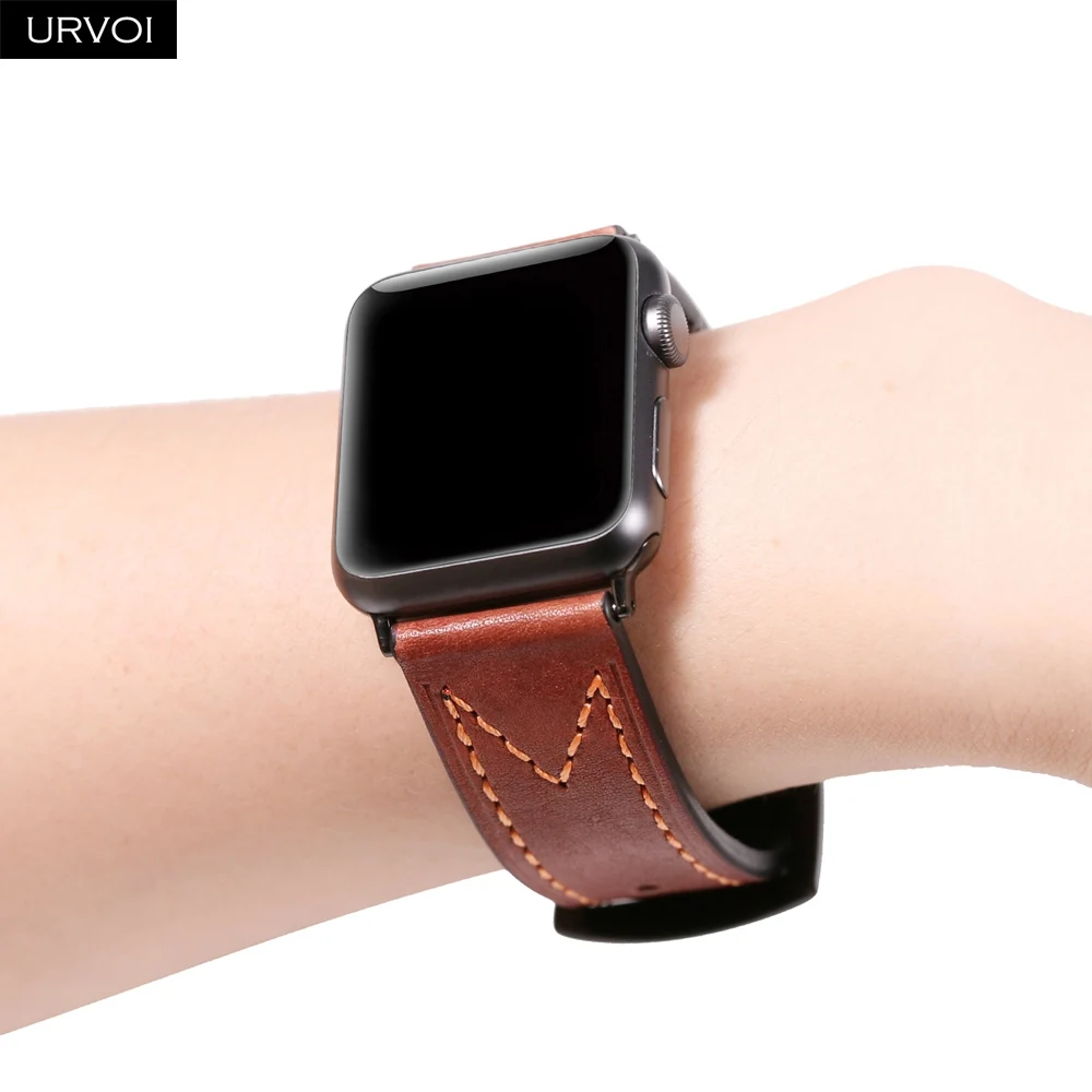 Ремешок URVOI для Apple Watch, первый слой, винтажный кожаный ремешок, М стиль, серия 5, 4, 3, 2, 1, для iwatch 38, 40, 42, 44 мм, Ретро дизайн