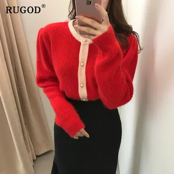 

RUGOD Korean knitted women cardigan sweater 2019 Fashion ins single-breasted auturm coats female Vitnage office ladies outwear