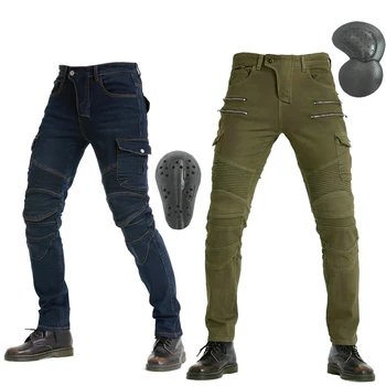 

Classic Motorcycle Jeans Drop Resistance Slim Denim Cycling Racing Pants Motocross Off-road Hockey Pants With Knee Pads