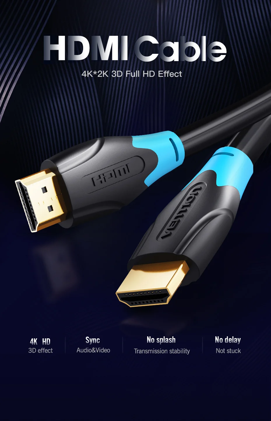 Vention HDMI кабель 4K HDR позолоченный папа-папа HDMI 2,0 V 1080P 3D для проектора PS3 HD lcd Apple tv компьютерный кабель HDMI