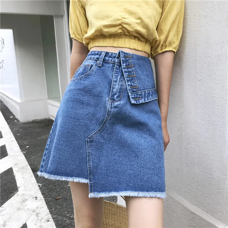 

Photo Shoot ~ 2020 Summer Irregular High-waisted Slimming Cowboy A- line Skirt Sheath Short Skirt Women's