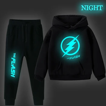 

The Flash Print Hoodie Pants 2pcs Set Winter Clothes Suit Print Casual Cotton Boys Sweatshirt Toddler Girl Outfits for Teensgers