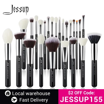 Jessup Makeup brushes set Black/Silver Professional with Natural Hair Foundation Powder Eyeshadow Make up Brush Blush 6pcs-25pcs 1