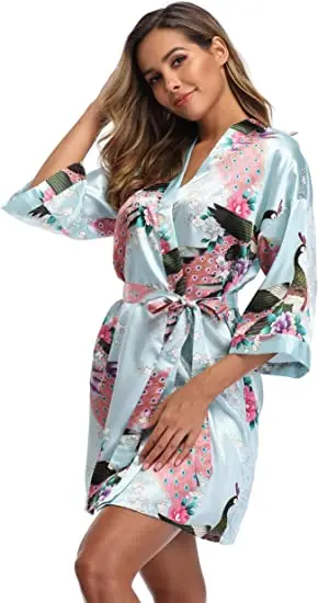 Fashion Satin Robe Female Bathrobe Sexy peignoir femme Silk Kimono Bride Dressing gown sleepwear Night Grow For Women