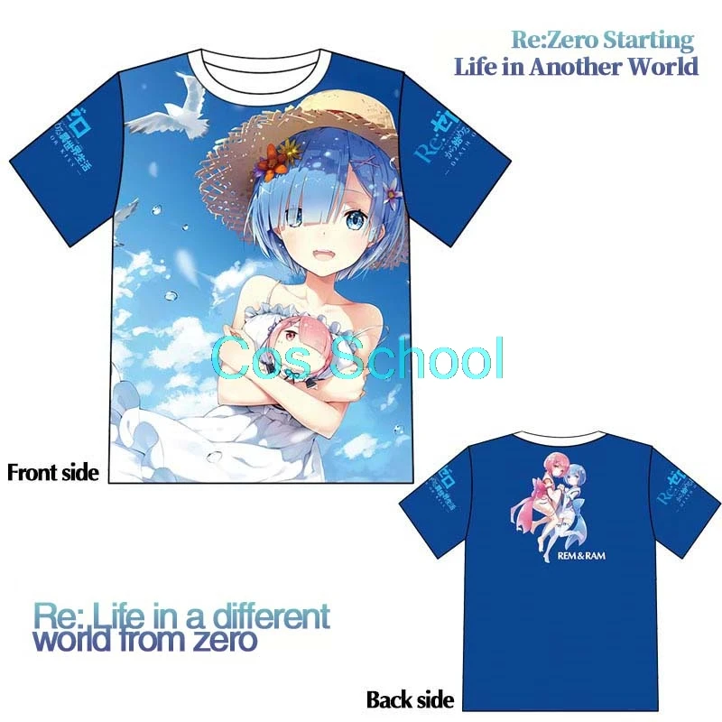 Аниме рам и рем футболка для косплея Re: Zero Starting Life in anthorn World Emilia Costumes Rem с короткими
