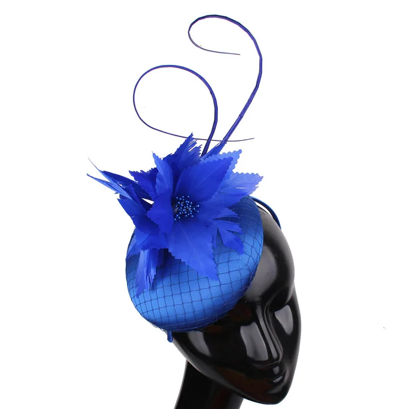 

Fancy Feather Flower Formal Satin Fascinator Women Hat Party Dinner Headpiece Headband Bride Ladies Mesh Headwear Accessories