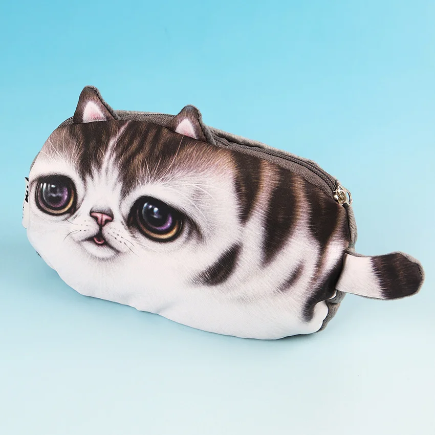Kawaii кошки молнии пеналы милый 3D Плюшевые карандаши случае большой емкости школьные принадлежности сумка для канцтоваров 1 шт - Цвет: Flower cat