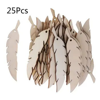 

25pcs Cut Wood Feather Embellishment Wooden Shape Craft Wedding Decor 50PB