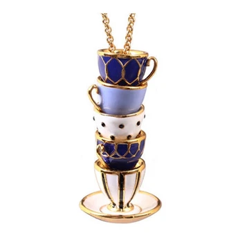 

High quality luxury fashion enamel tea time stud tea cup necklace jewelry