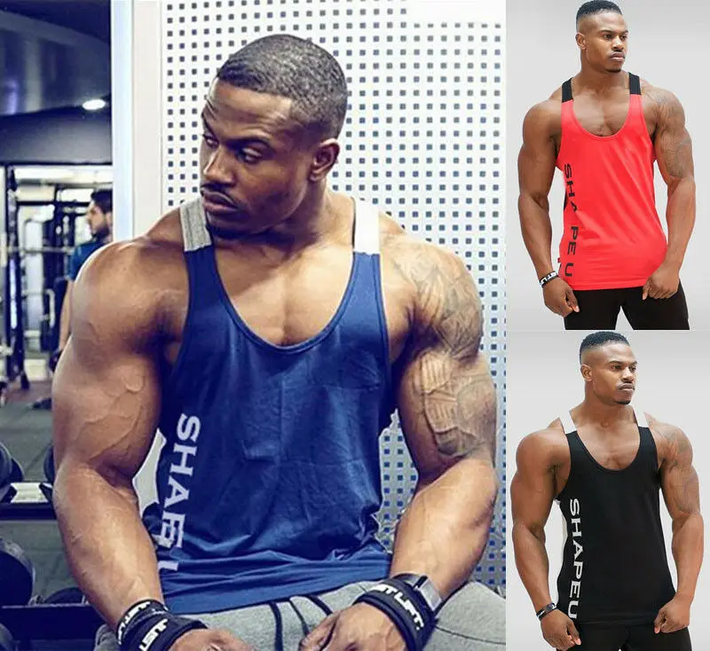 

New trendy casual Solid Gym Men Stringer Tank Top Bodybuilding Workout Fitness Singlets Muscle Vest Tee basketball jersey