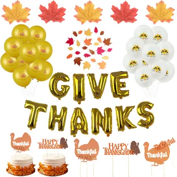 

Autumn Thanksgiving Decorations Air Latex Balloon Thank You Turkey Cake Topper Maple Leaf Paper Garland Pumpkin Party Supplies