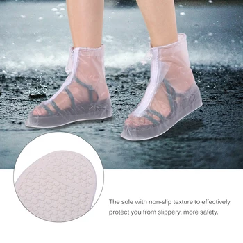 

Shoe Cover Rain Waterproof Rain Boot Cover with Elastic Strip and Zipper Reusable Anti-Slippery Transparent Shoe Cover for Adult