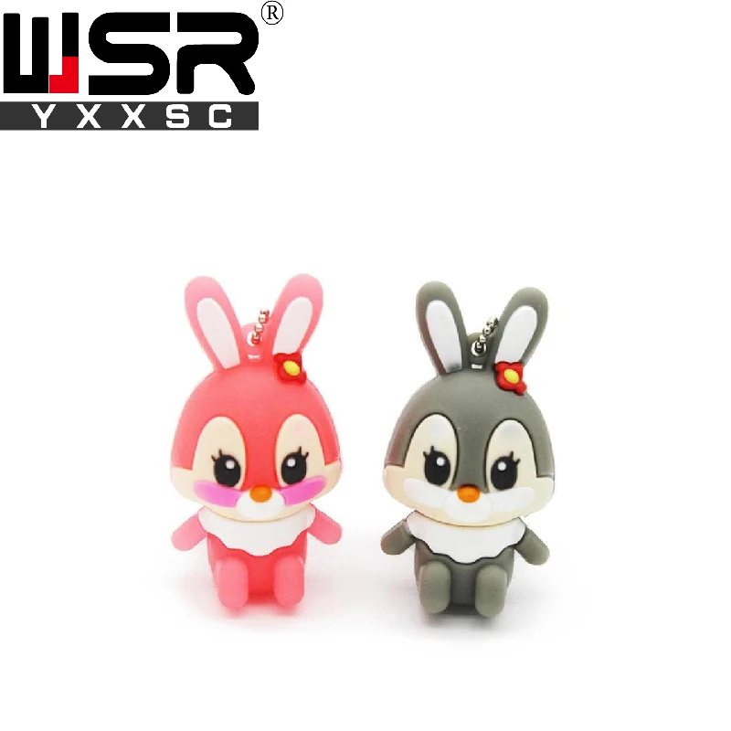 Флеш-накопитель usb 2,0 с милым розовым кроликом из мультфильма, 32 ГБ, 64 ГБ, 128 ГБ, реальная емкость, водонепроницаемый, серый, милый кролик, 4 ГБ, 8 ГБ, 16 ГБ, подарок