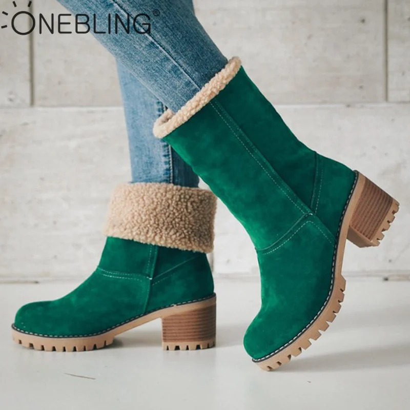 OneBling/ботильоны из искусственной замши на меху с отворотами женские зимние ботинки г. Зимние теплые Нескользящие ботинки на высоком каблуке Женская обувь