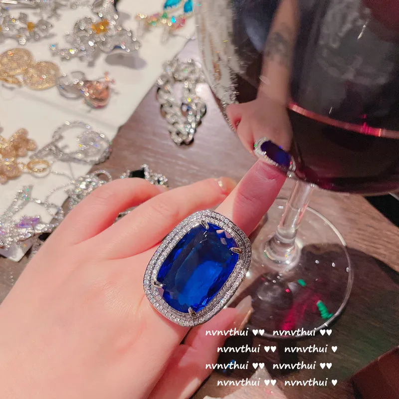 Silver Ring Fashion Jewelry Women's Ring Big AAAAA Zircon Stone Open Ring Couple Rings Wedding Bridal Jewelry