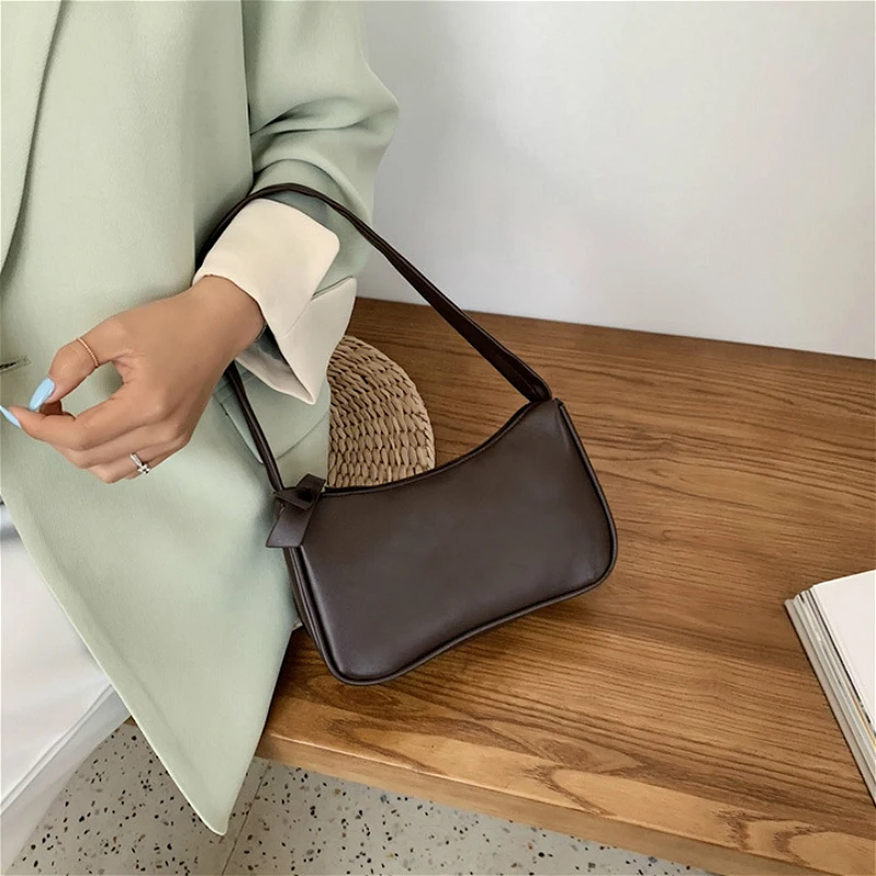 

PU Leather Women Baguette Underarm Bag Ladies Hobos Fashionable Purses and Handbags Simple Design Female Small Shoulder Bag