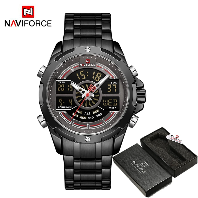 BGY BOX Новинка, мужские часы NAVIFORCE, военные, спортивные, светодиодный, цифровые, кварцевые, наручные часы с датой, 30 м, водонепроницаемые, стальной ремешок, часы, Relogio Masculino - Цвет: BGY BOX