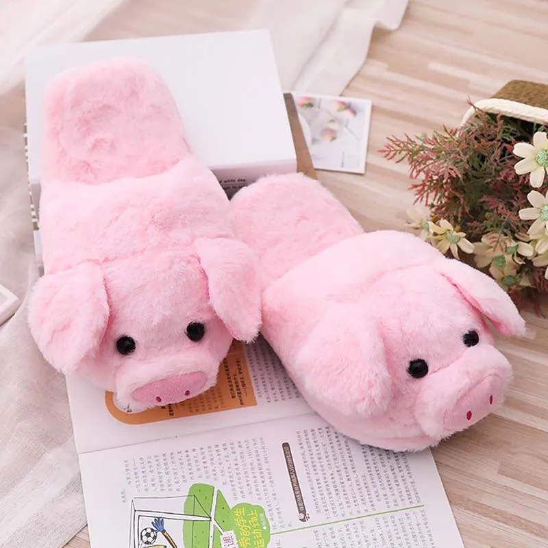 цена 1pc Dropshipping 2019 Winter New Pink Pig House Adult Girl Slippers Lady Warm Cotton Plush Head Silent Indoor Flor Women Shoes