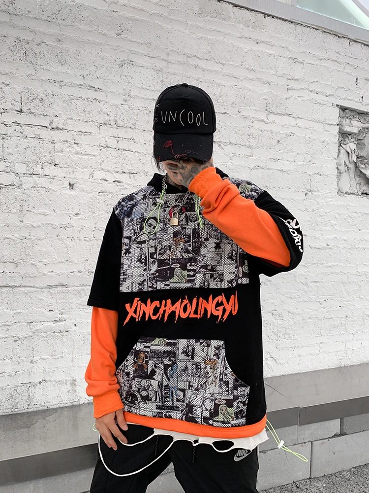 UNCLEDONJM Поддельные 2 шт. шнурок Харадзюку уличная хип хоп толстовка мужская брендовая одежда Пуловеры Повседневная Толстовка Топы BF-5029
