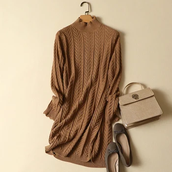 

2019 winter new long women sweater and pullovers solid knitted turtleneck slim all match lady elegant thicken warm outwear tops