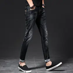 Джинсы красивые мужские весенние трендовые брюки в Корейском стиле мужские облегающие повседневные Черные джинсы мужская одежда 9915