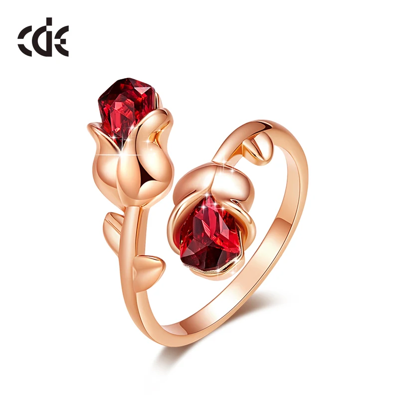 Женские золотые кольца CDE украшенные кристаллами Swarovski регулируемое розовое кольцо в виде цветка ювелирное