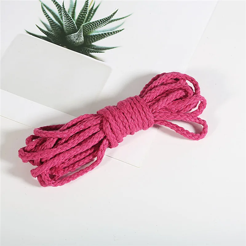 Fuchsia 19 цветов, 6 мм, 5 ярдов, полиэфирная хлопковая веревка, декоративная витая веревка для ручной работы - Цвет: Fuchsia