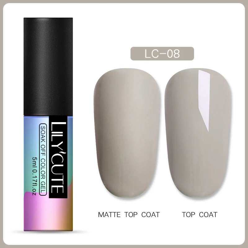 LILYCUTE 5ml Matte Gel Polish Soak Off UV LED Gel Varnish Long Lasting Grey Pure Nail Color UV Nail Gel Varnish DIY Art Design - Цвет: LC-08