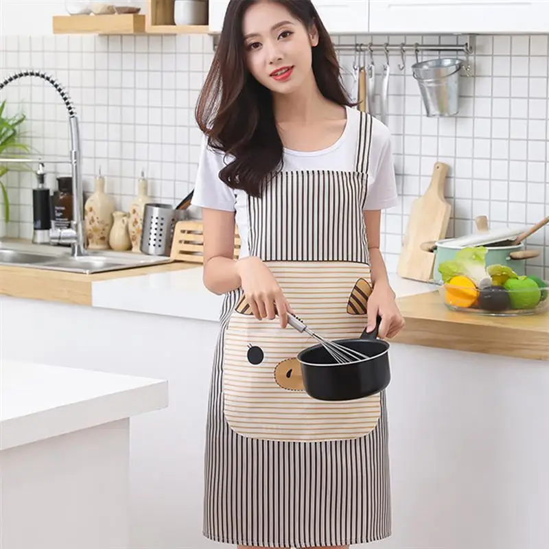 2pcs Kitchen Apron Cute Cartoon Pig Pattern Cotton And Linen Anti-Fouling Household Aprons For Cooking(Green And Khaki) A35