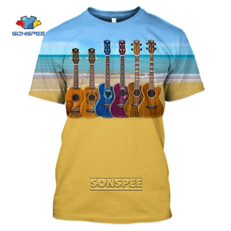 

SONSPEE Mens Guitar Shirts 3D Print Short Sleeve Music Guitar Oversized T shirt Women Casual Off White Tee Shirt Streetwear Tops