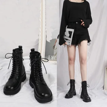 

boots Martin British female cowhide boots qiu dong joker increased within the wind tube knight motorcycle boots female