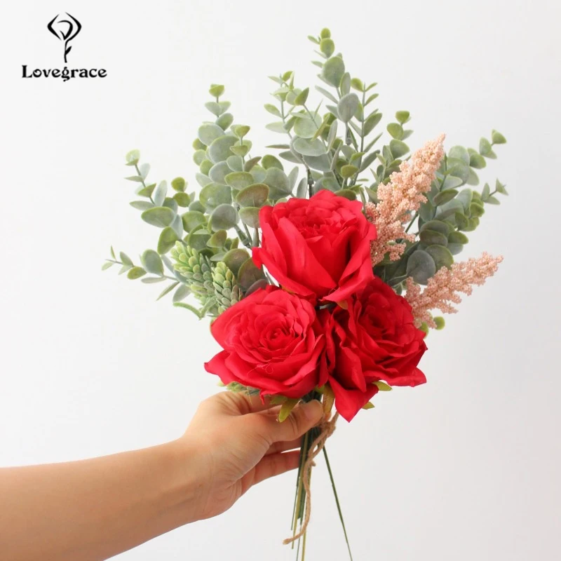 Lovegrace Свадебный букет невесты держащий цветок искусственный Шелковый цветок розы свадебные принадлежности ванильный Спайк домашний декор